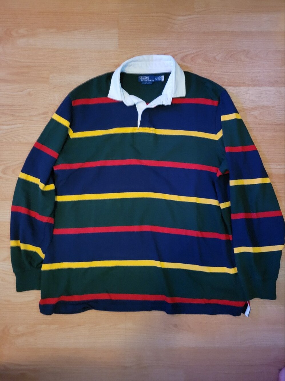 Ralph Lauren Kids Rugby Shirt - Navy, Green with Yellow & Red Stripes